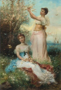 Impressionism Painting - girl in flowers and butterflies Hans Zatzka beautiful woman lady